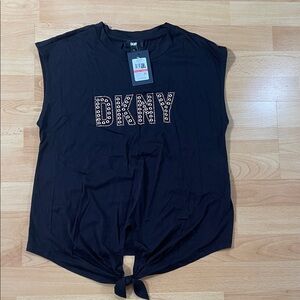 DKNY Black Muscle Tee with Gold Accents